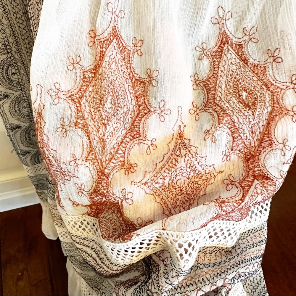 Anthropologie Maeve Toronto Womens Boho Embroider Peasant Midi Dress Bell Sleeve - Picture 9 of 13